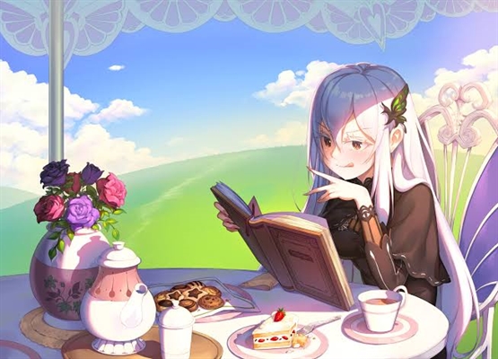 Campo de Echidna no Santuário em Re:Zero com flores e névoa
