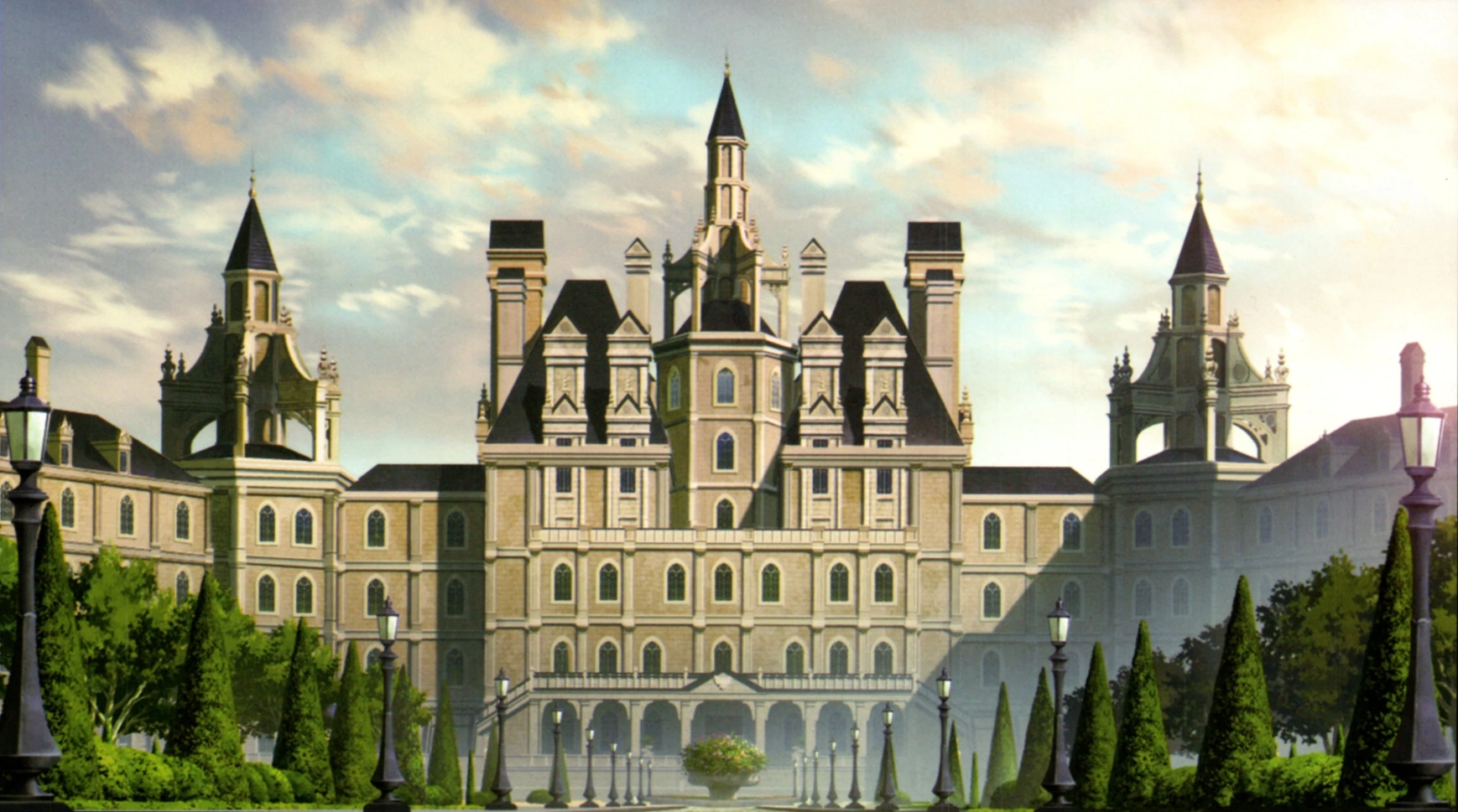 Mansão de Roswaal em Re:Zero ao entardecer